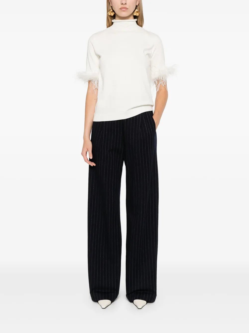 Feather-Cuffs Short-Sleeve Jumper