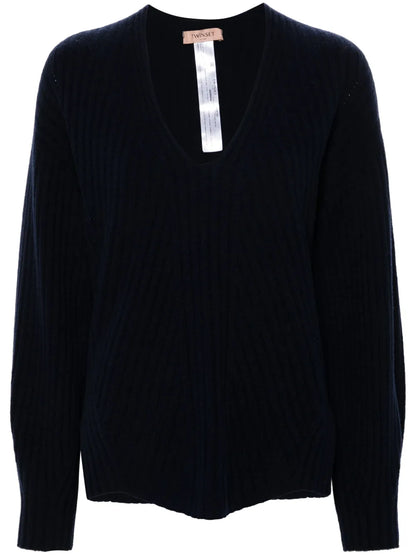 V-Neck Ribbed-Knit Jumper