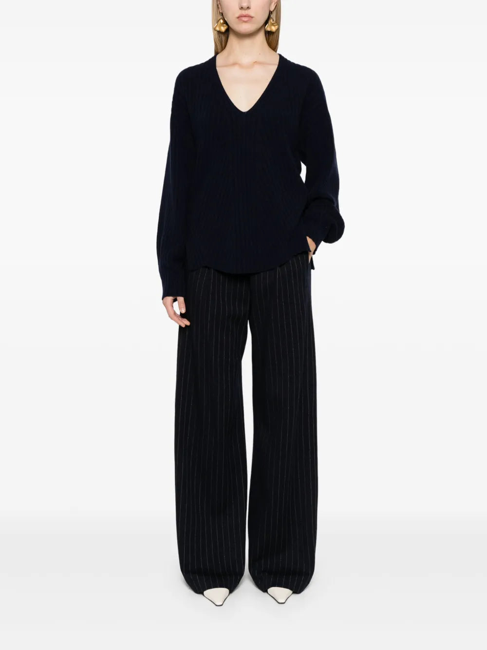 V-Neck Ribbed-Knit Jumper