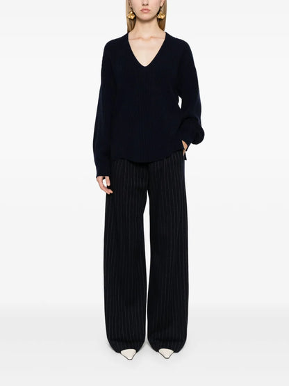 V-Neck Ribbed-Knit Jumper