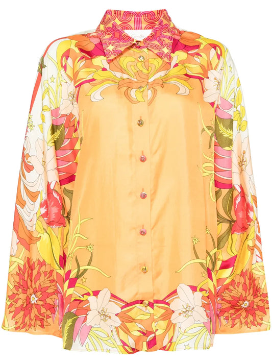 Floral-Print Silk Shirt