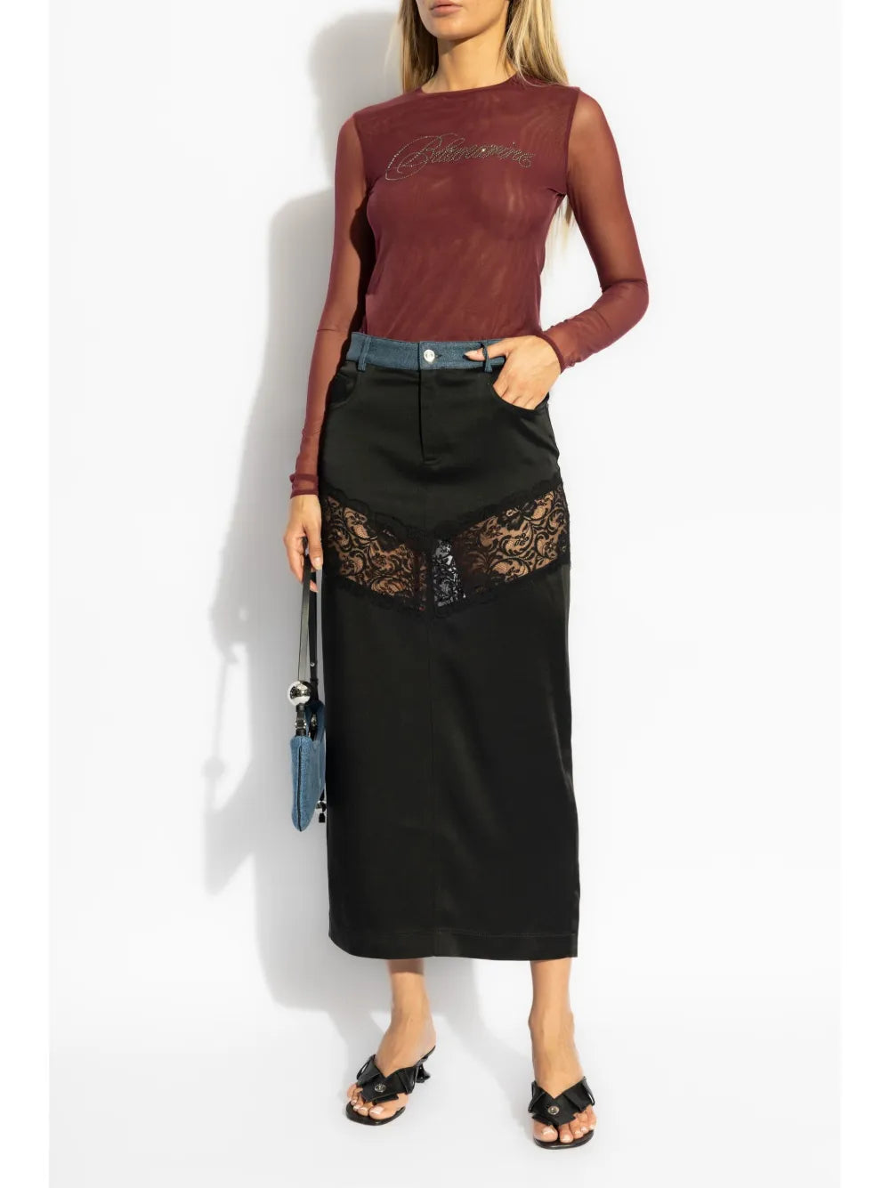 Long Straight Skirt With Lace Insert