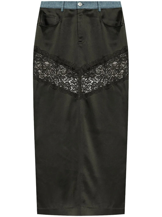 Long Straight Skirt With Lace Insert