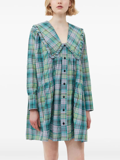 Check-Print Wide Shirt Dress