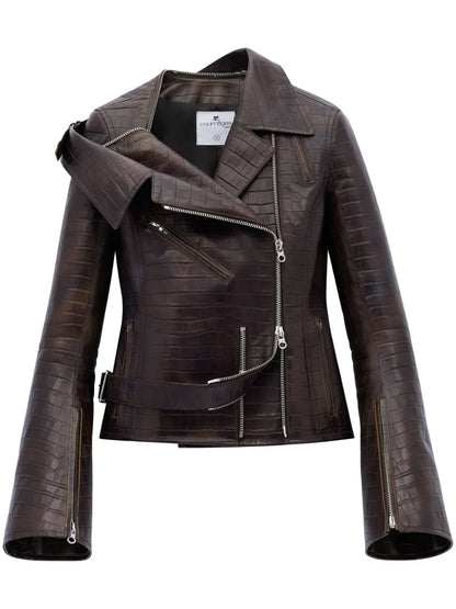 Crocodille-Effect Biker Jacket