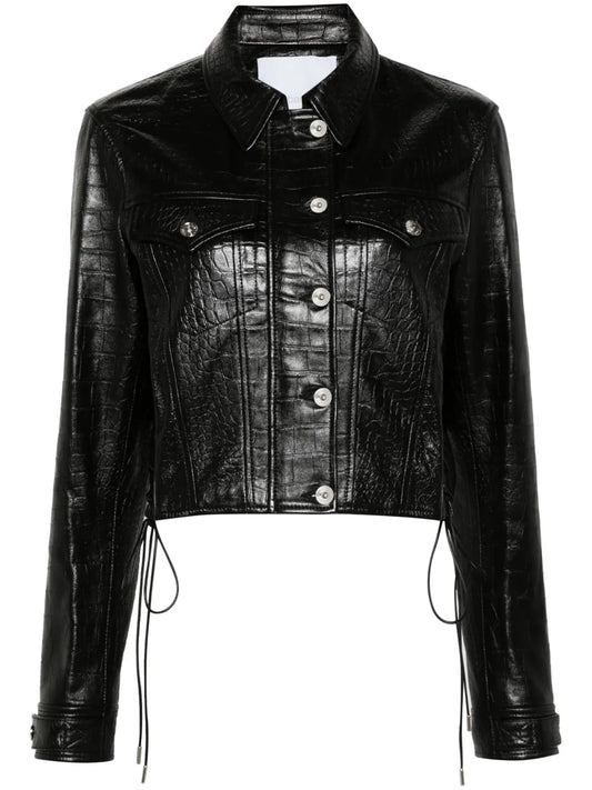 Crocodile-Embossed Leather Jacket