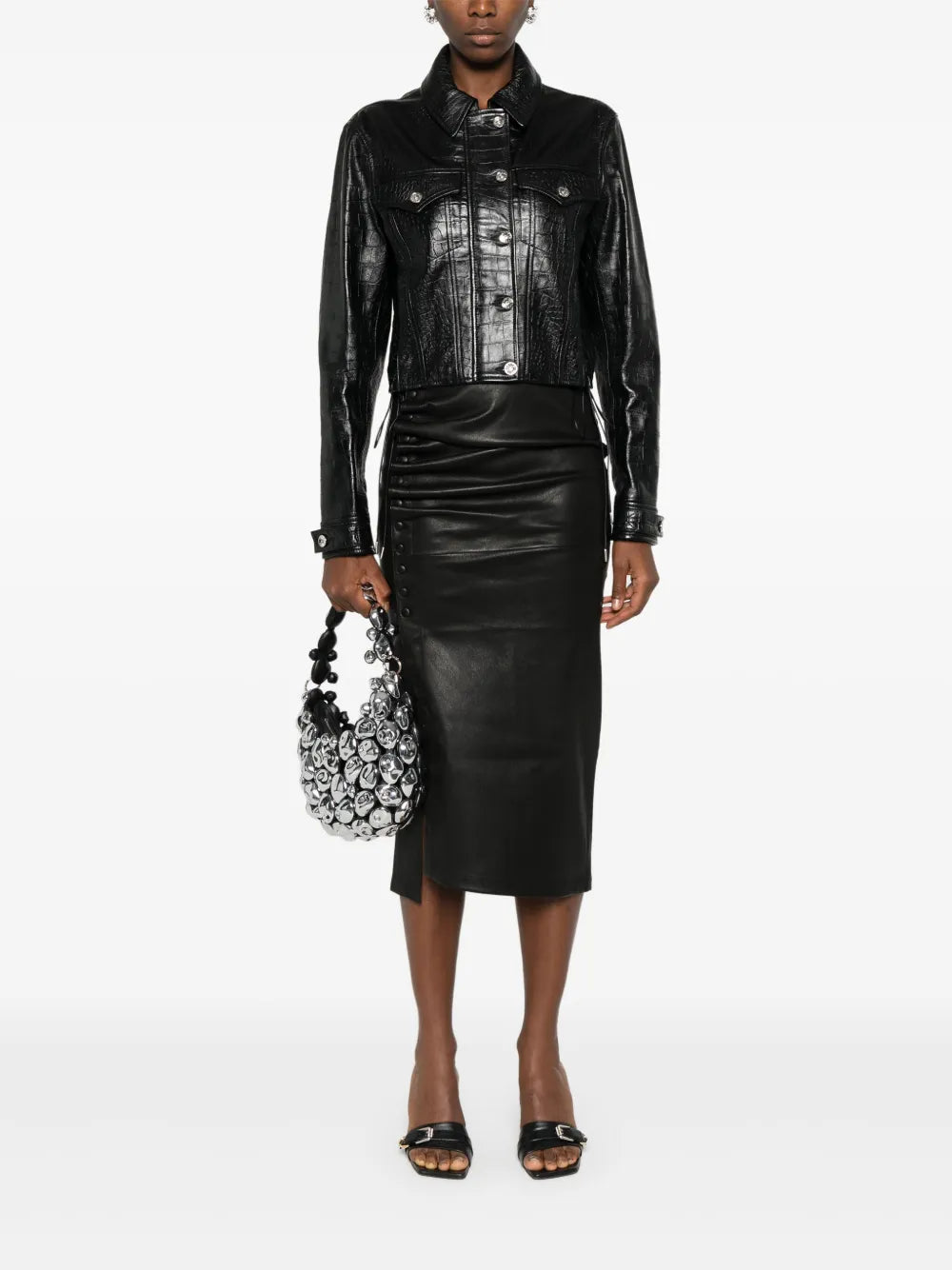 Crocodile-Embossed Leather Jacket