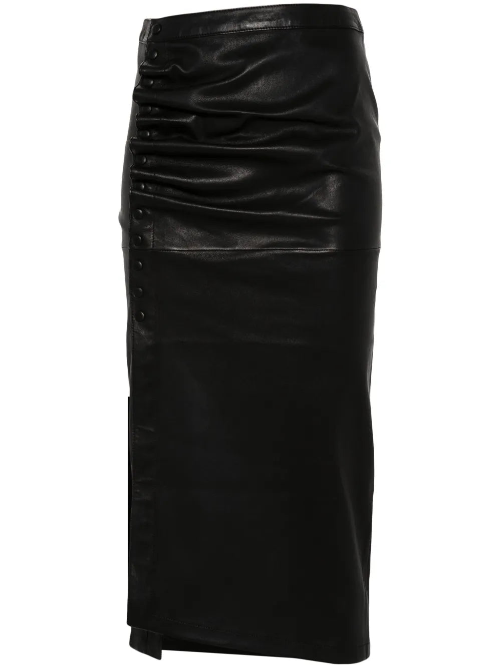 Gathered-Detail Leather Skirt