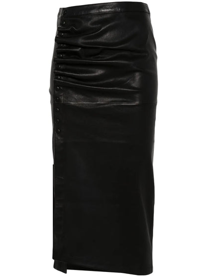 Gathered-Detail Leather Skirt