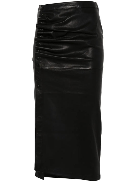 Gathered-Detail Leather Skirt