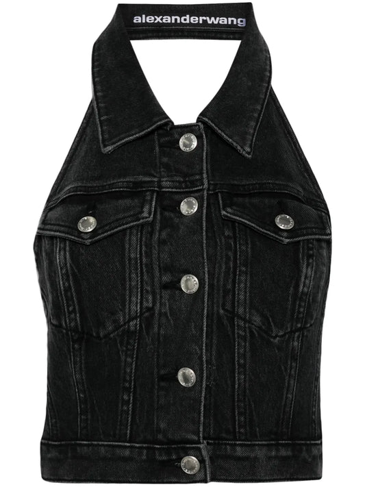 Halterneck Denim Top