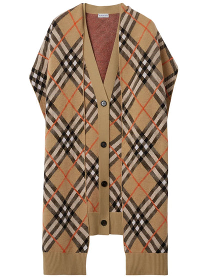 Checked Sleeveless Cardigan And Scarf