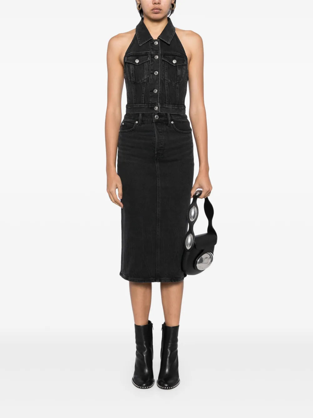 Appliqué Denim Midi Skirt