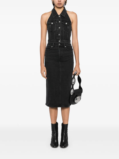 Appliqué Denim Midi Skirt
