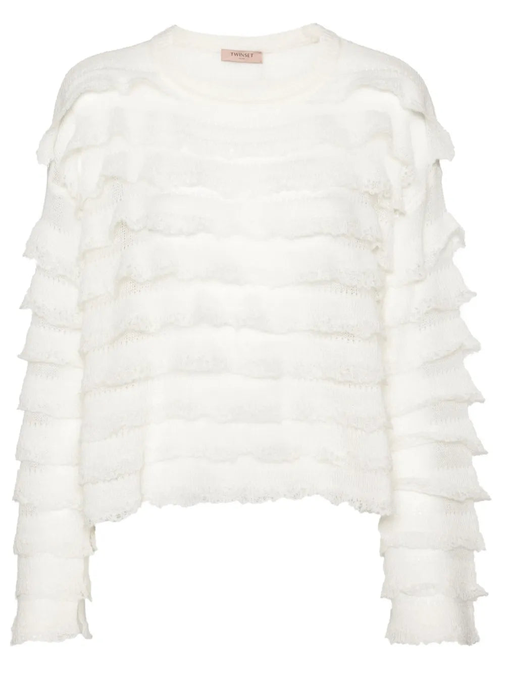 Ruffled Open-Knit Jumper