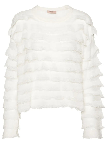 Ruffled Open-Knit Jumper