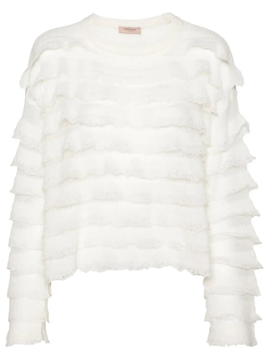 Ruffled Open-Knit Jumper
