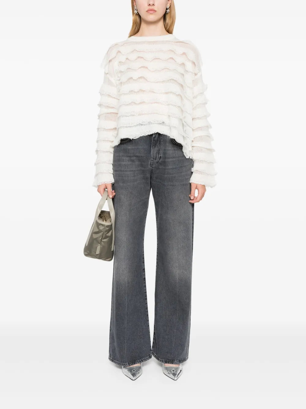Ruffled Open-Knit Jumper