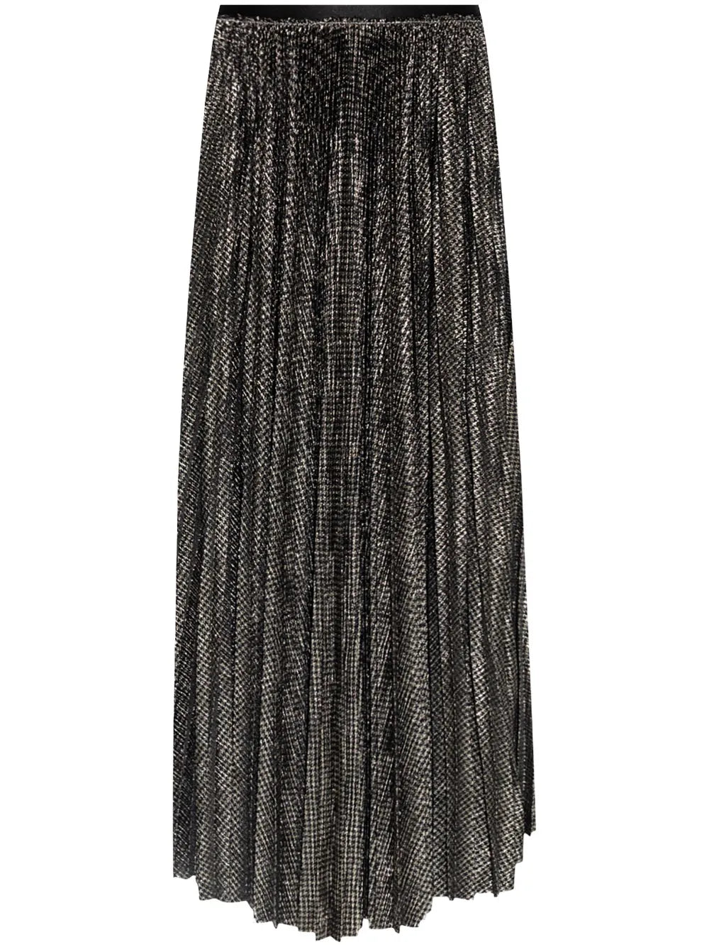 Pleated Houndstooth-Print Midi Skirt