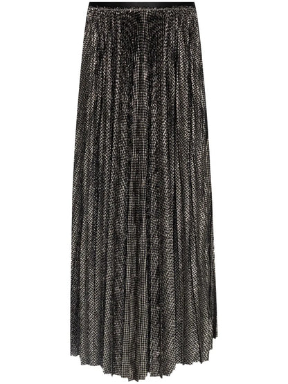 Pleated Houndstooth-Print Midi Skirt