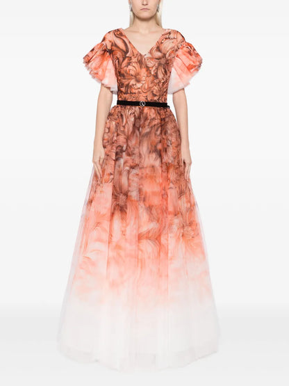 Printed Tulle Gown