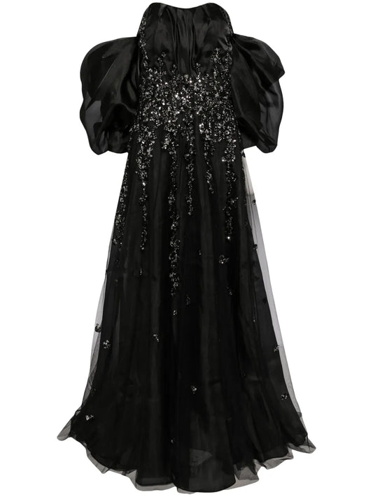Bead-Embellished Organza Gown