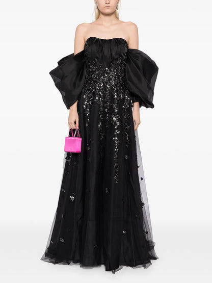 Bead-Embellished Organza Gown
