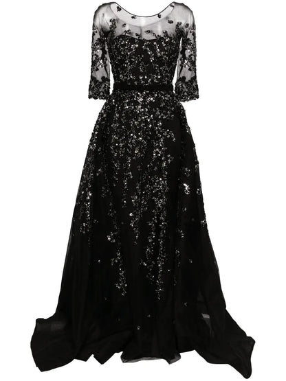 Sequin-Embellished Tulle Gown