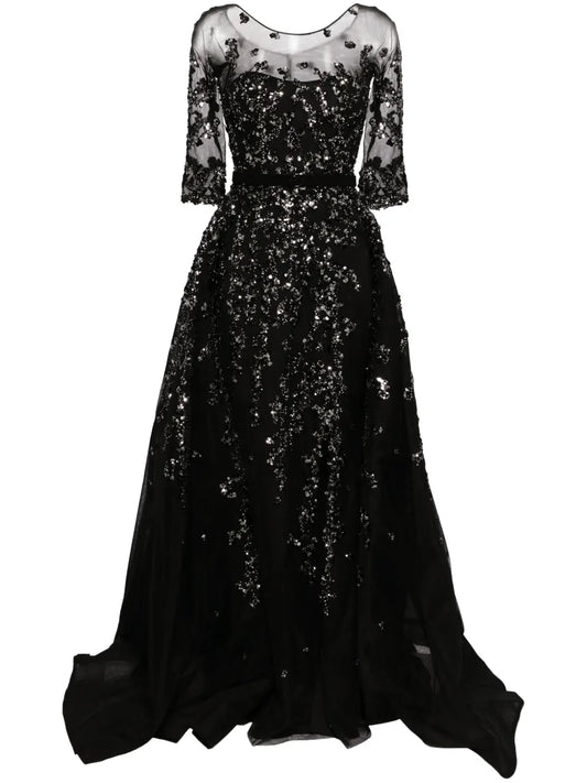 Sequin-Embellished Tulle Gown