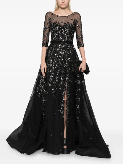 Sequin-Embellished Tulle Gown