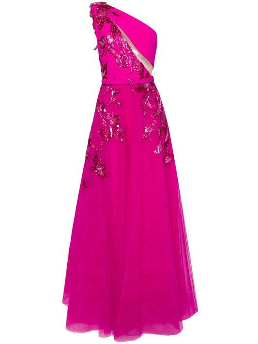 One-Shoulder Beaded Gown
