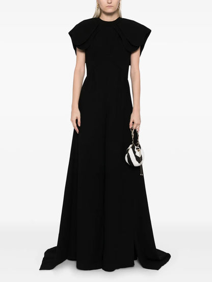 Crepe Jumpsuit With Back Overskirt