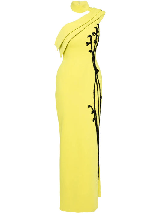 Bead-Embellished One-Shoulder Gown