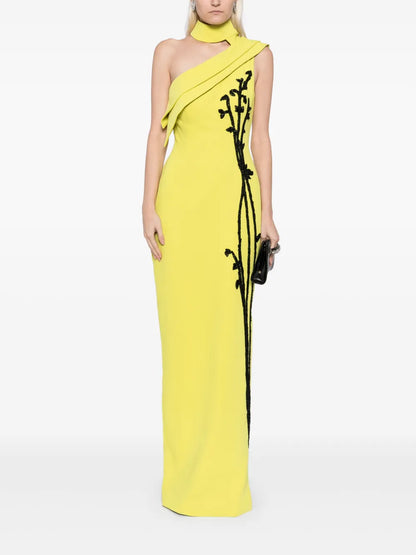 Bead-Embellished One-Shoulder Gown