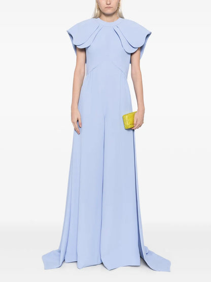 Crepe Jumpsuit With Back Overskirt