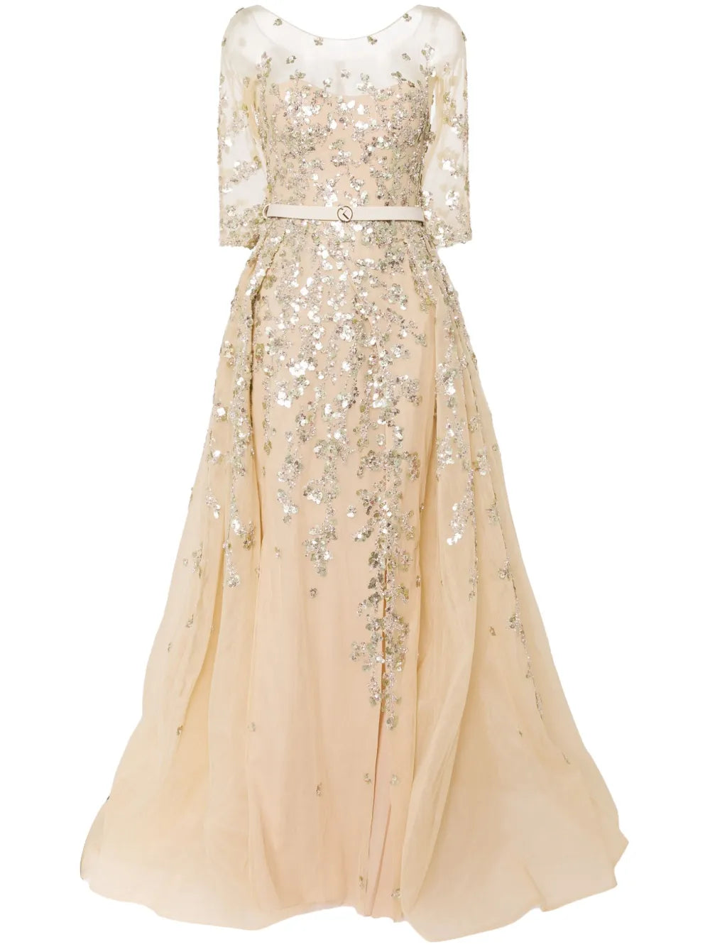 Beaded Tulle Belted Gown