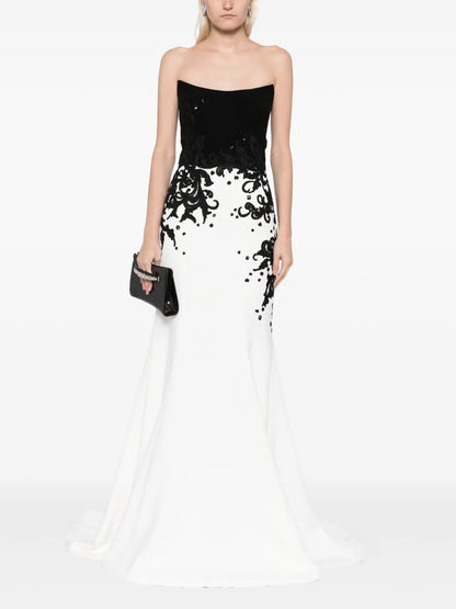 Embroidered Crepe Mermaid Dress