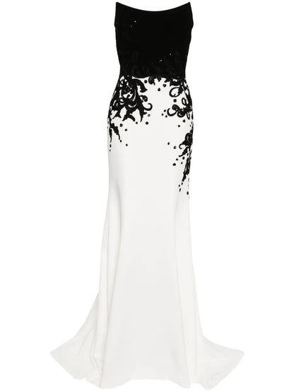 Embroidered Crepe Mermaid Dress