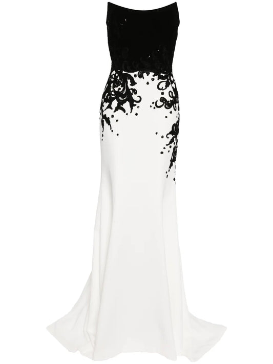 Embroidered Crepe Mermaid Dress