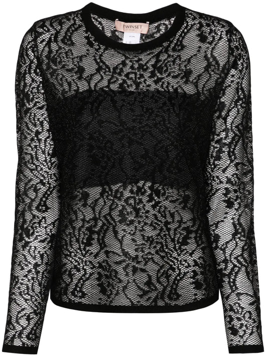 Lace-Effect Jacquard Top