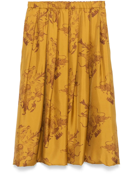 Graphic-Print Midi Skirt