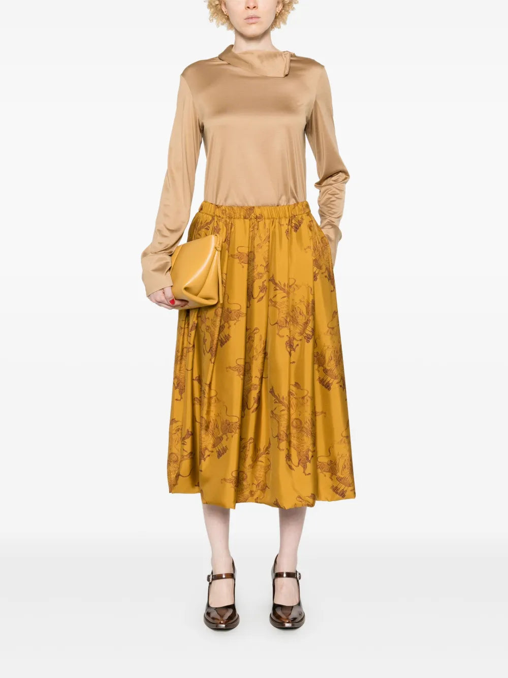 Graphic-Print Midi Skirt