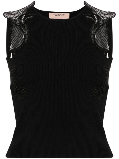 Lace-Detail Ribbed-Knit Top