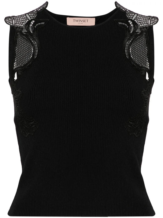 Lace-Detail Ribbed-Knit Top