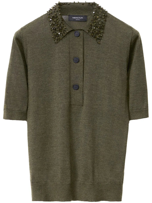 Embroidered Collar Polo Top