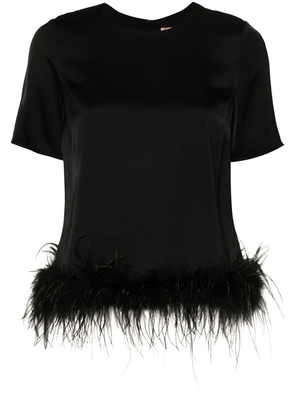 Feather-Trim Satin Blouse