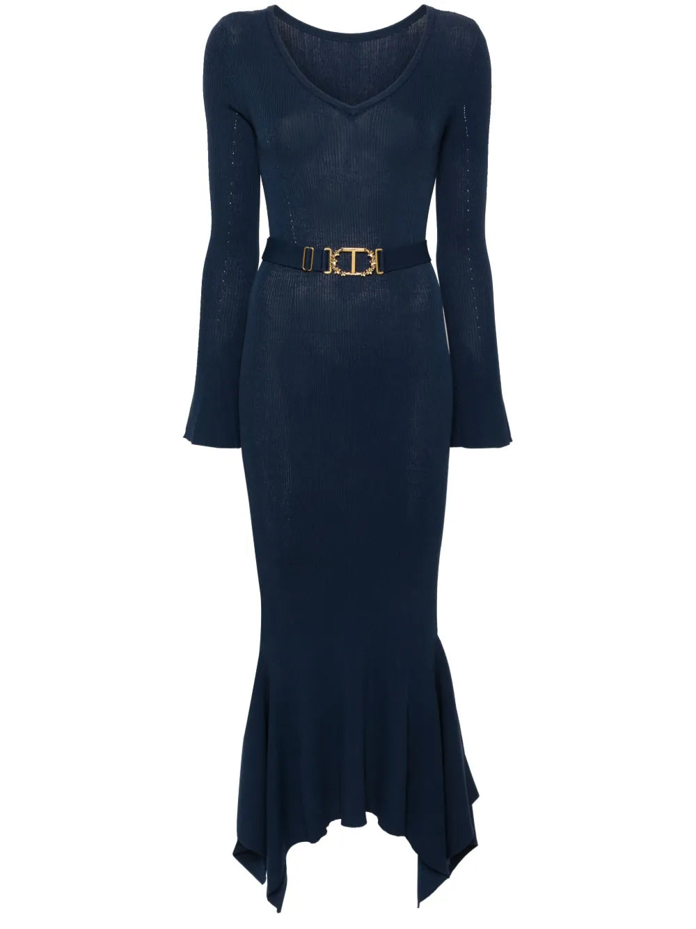 Belted Ruffled Midi Dress