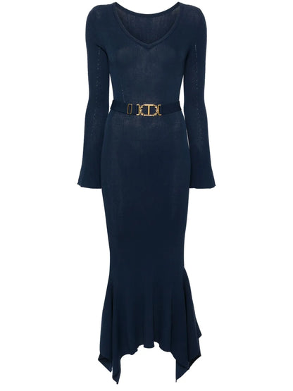 Belted Ruffled Midi Dress