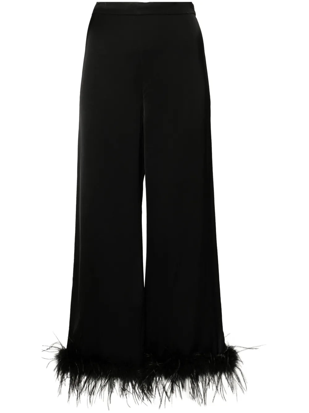 Feather-Trim Satin Trousers