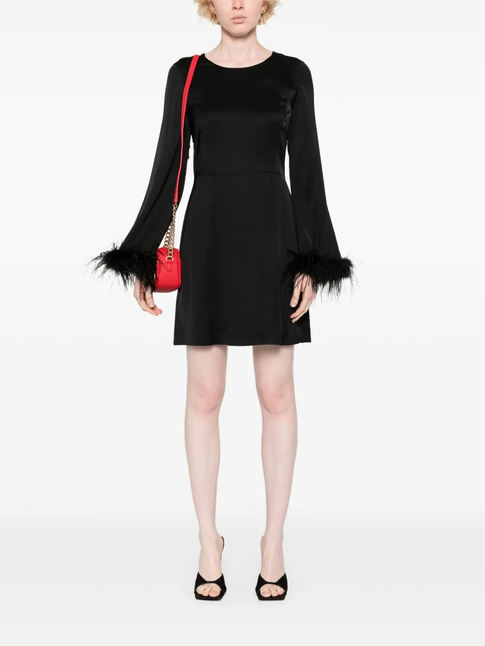 Feather-Trim Satin Mini Dress